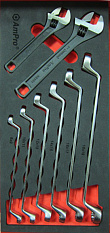 T40697 Набор накидных ключей изогнутых и разводные ключи, 8пр в мягком ложементе
